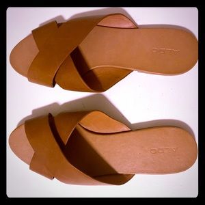 ALDO slip on brown leather flat sandals